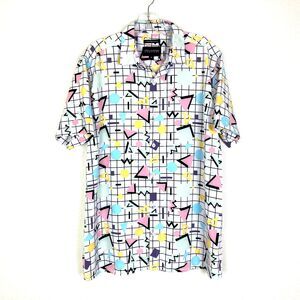 Drill Clothing Co. Button Up Camp Shirt Men's Size M Stretch Geometric Pastels